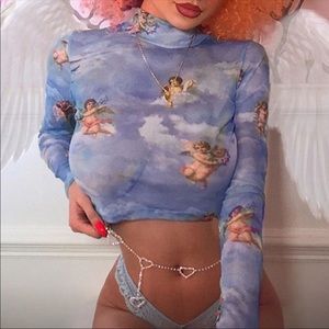 Sheer Blue Angel Renaissance Mock Neck Top Medium